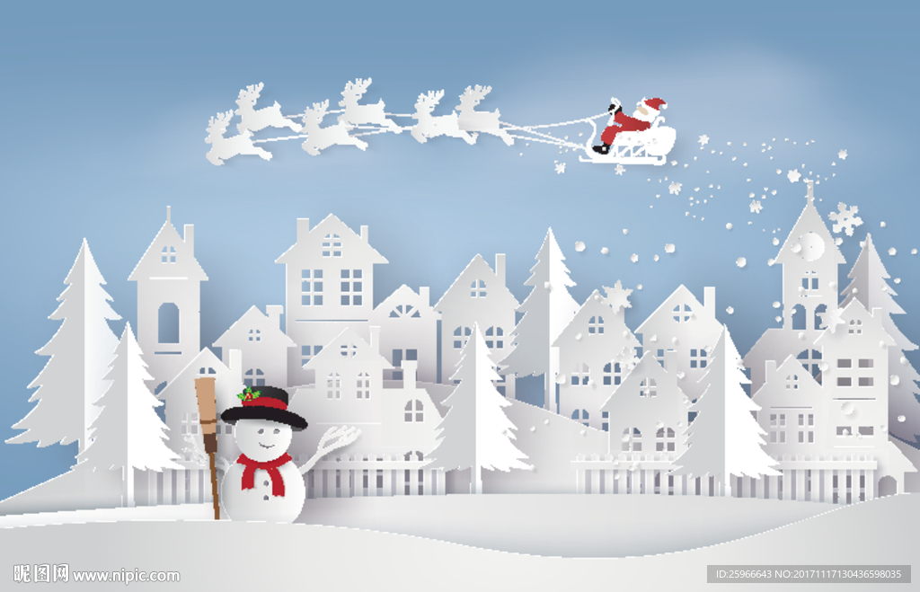 圣诞海报背景圣诞老人雪景矢量图