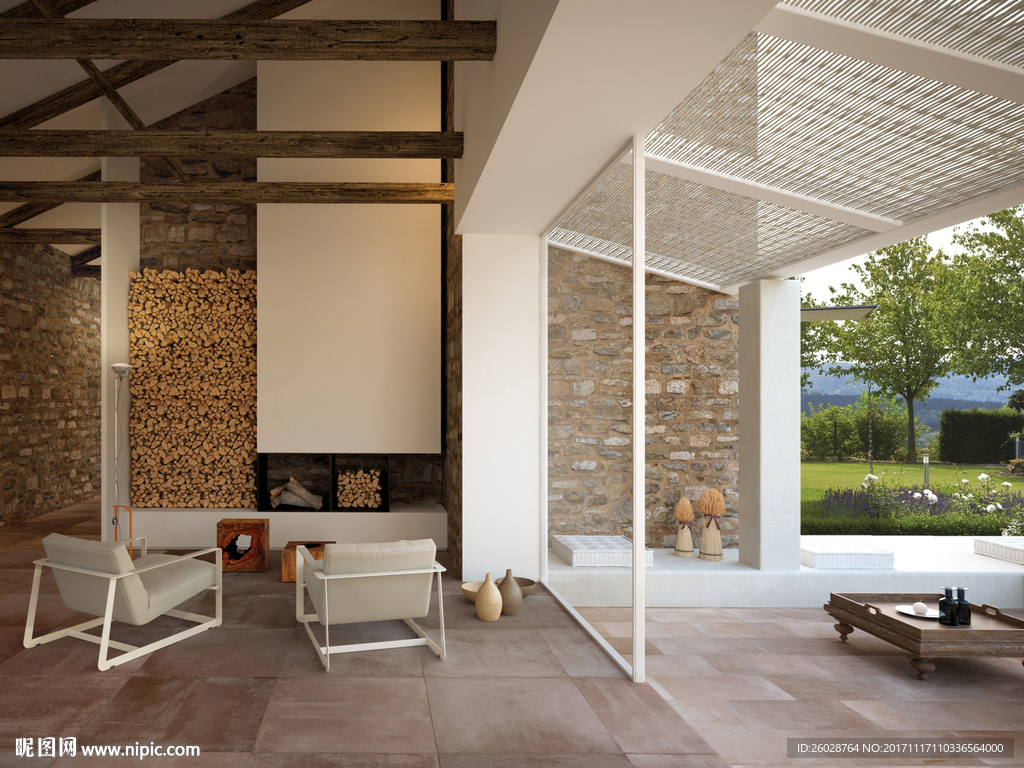 休闲区 仿古砖铺贴效果图