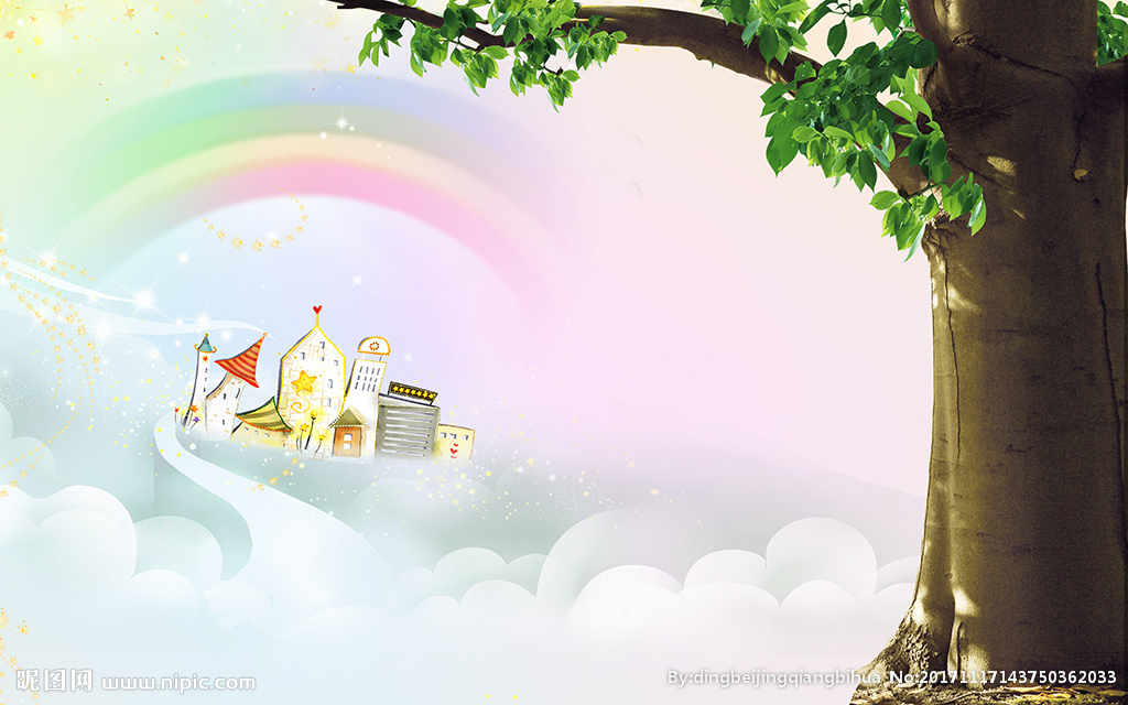 儿童卡通城堡彩虹大树电视背景墙