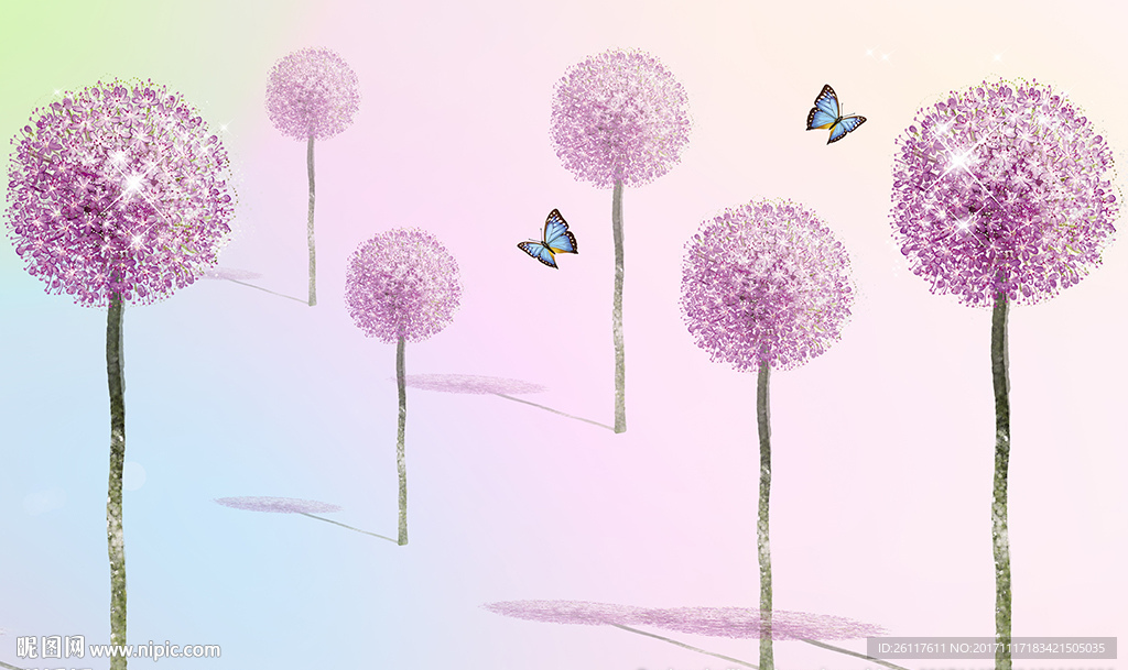 现代蒲公英蝴蝶电视背景墙