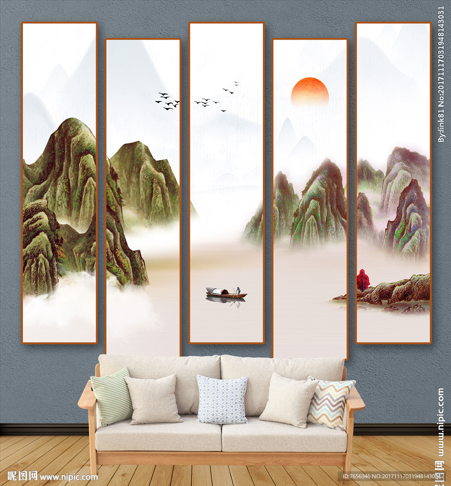 新中式装饰画 手绘山水画 群山