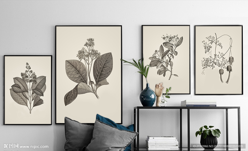 北欧简约复古小清新叶子装饰画