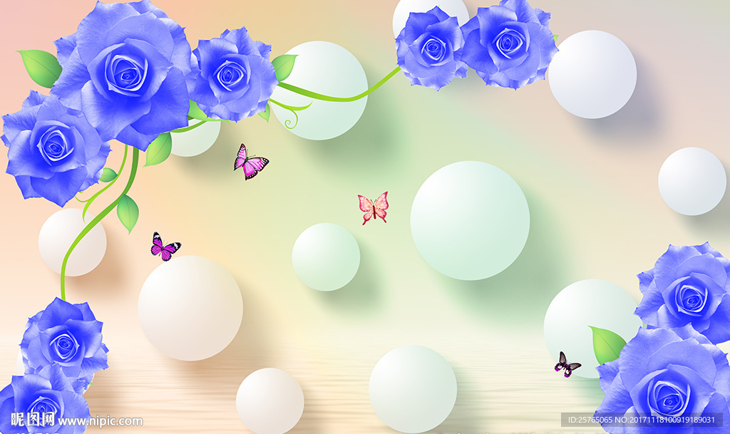 现代玫瑰蝴蝶简约圈圈电视背景墙