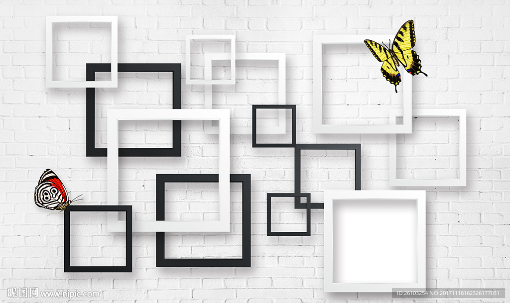 简约框框蝴蝶文化墙电视背景墙