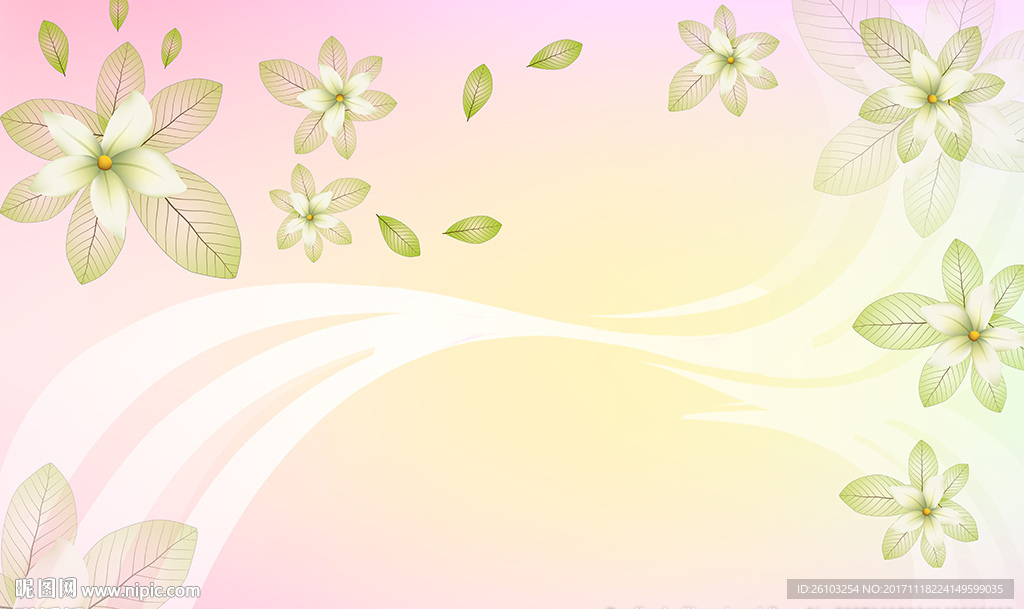 梦幻彩带清新透明花卉电视背景墙