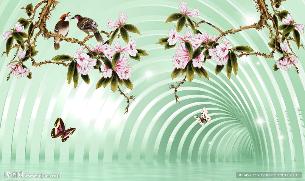 蝶恋花花鸟立体背景墙