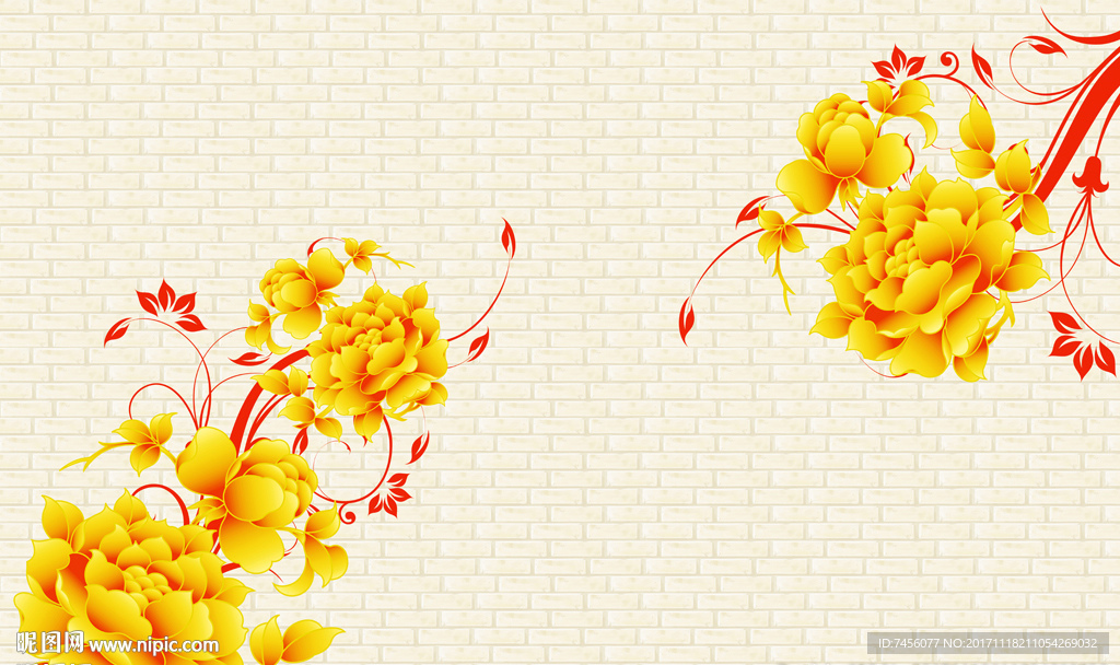 金色花卉花藤背景墙
