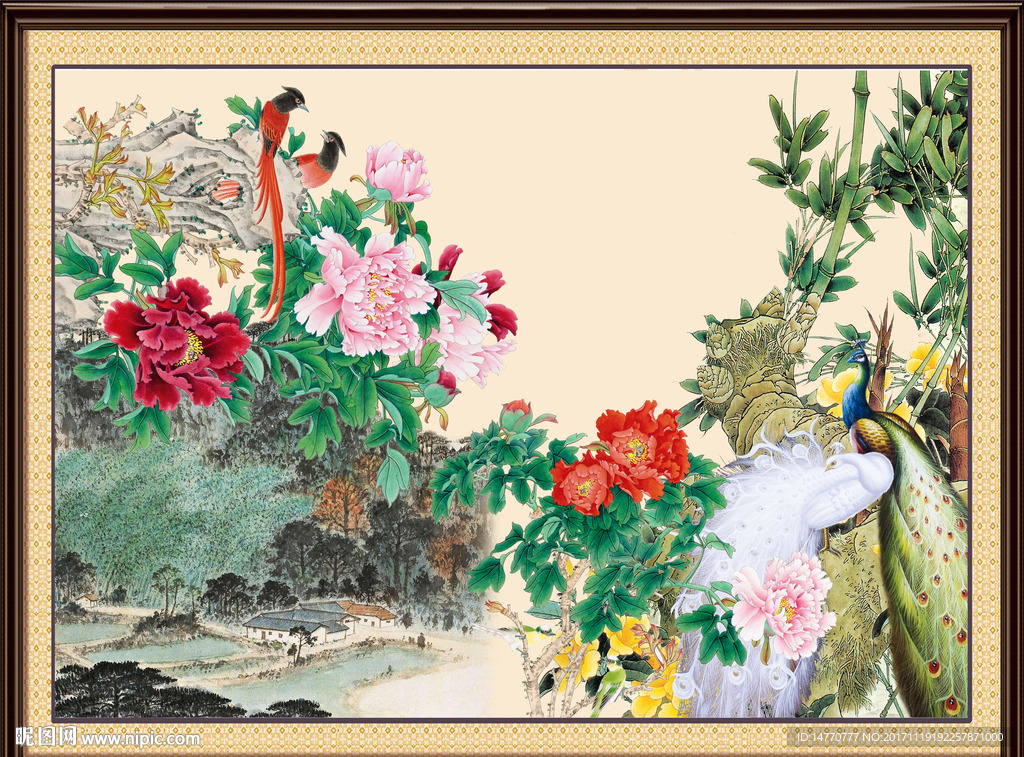 国画牡丹孔雀图