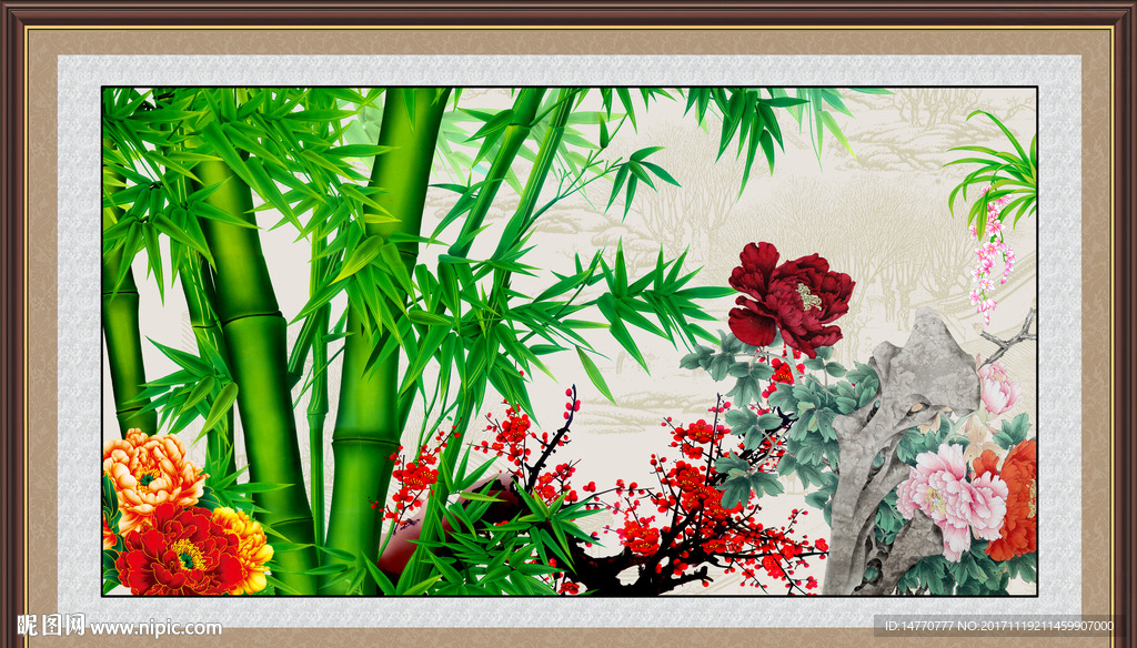 竹子和牡丹搭配的图片图片