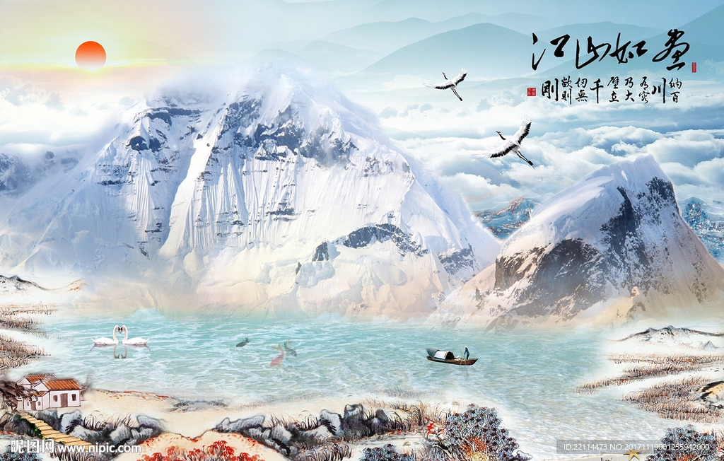 江山如画山水大理石纹背景墙