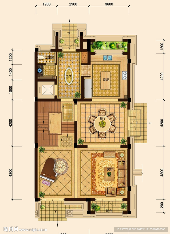 PSD高端户型图填彩平面图