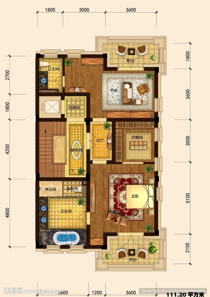 PSD高端户型图填彩平面图