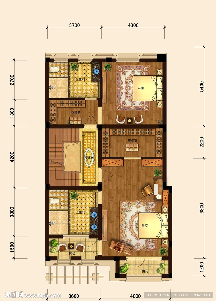 PSD高端户型图填彩平面图