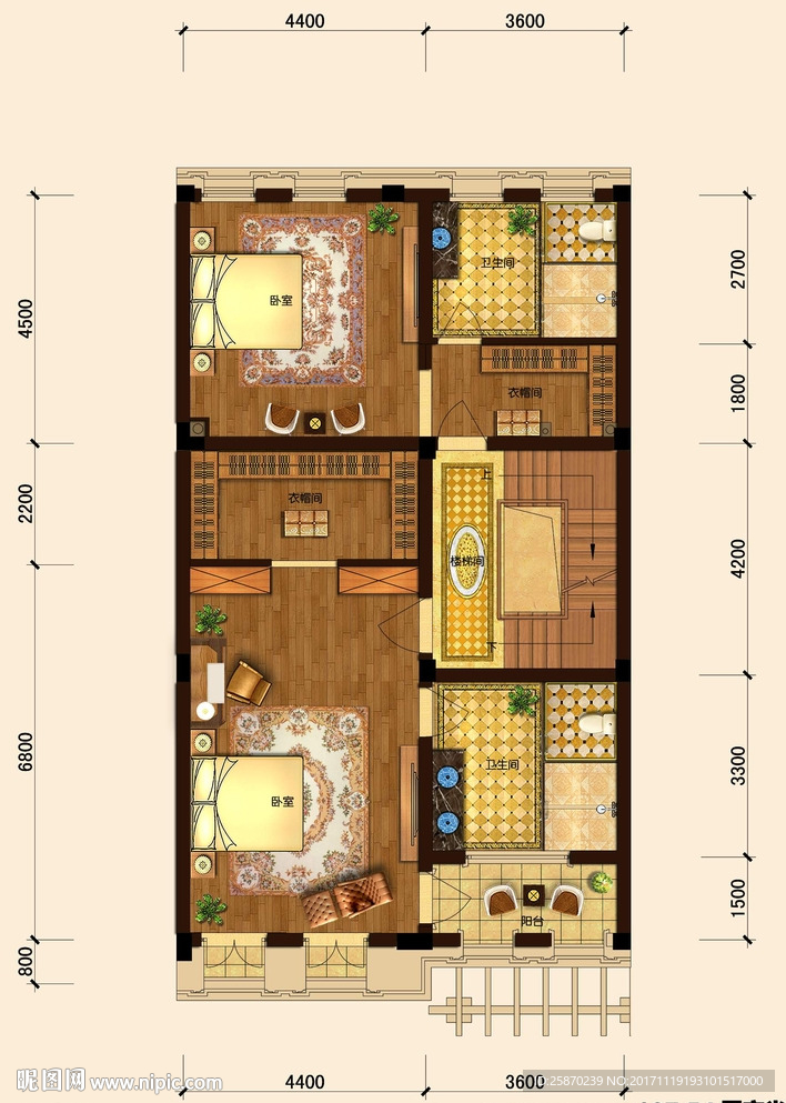 PSD高端户型图填彩平面图