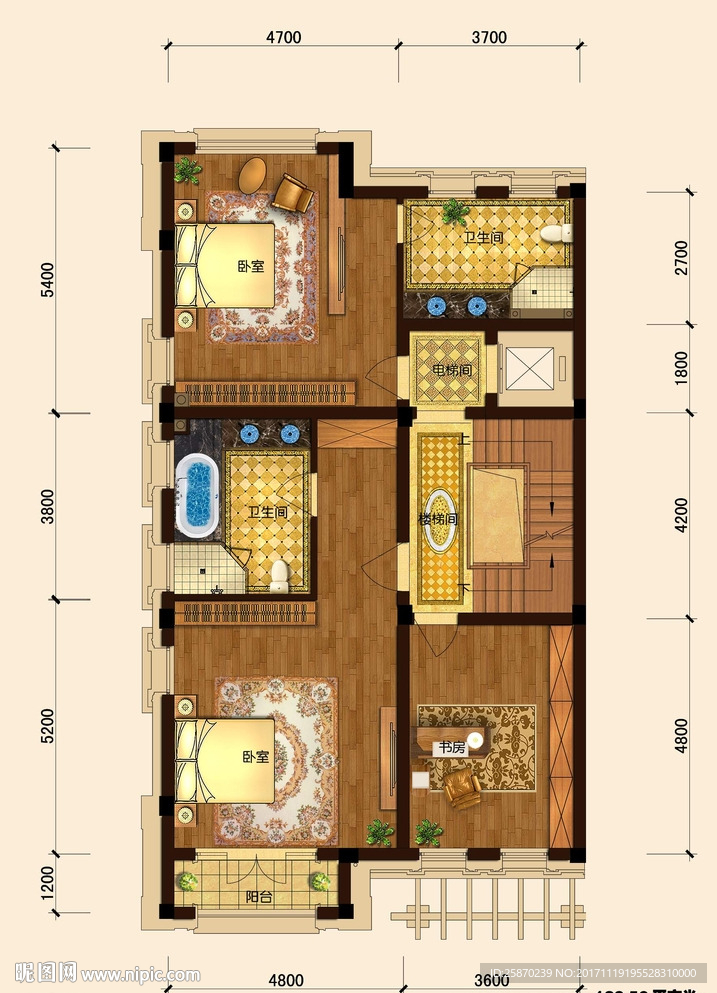 PSD高端户型图填彩平面图
