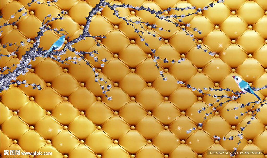 花枝飞鸟高档软包背景墙