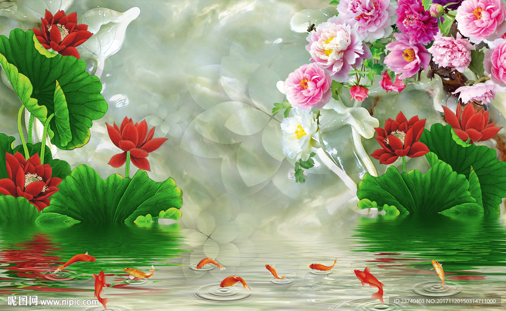 玉雕荷花背景墙