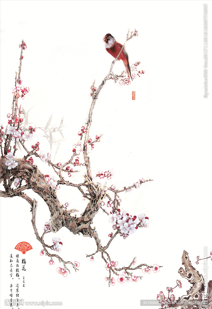 梅花水墨花鸟中式玄关过道