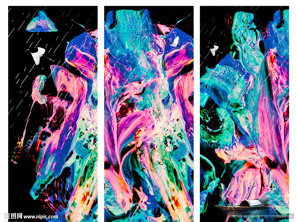 中国风抽象艺术三联画