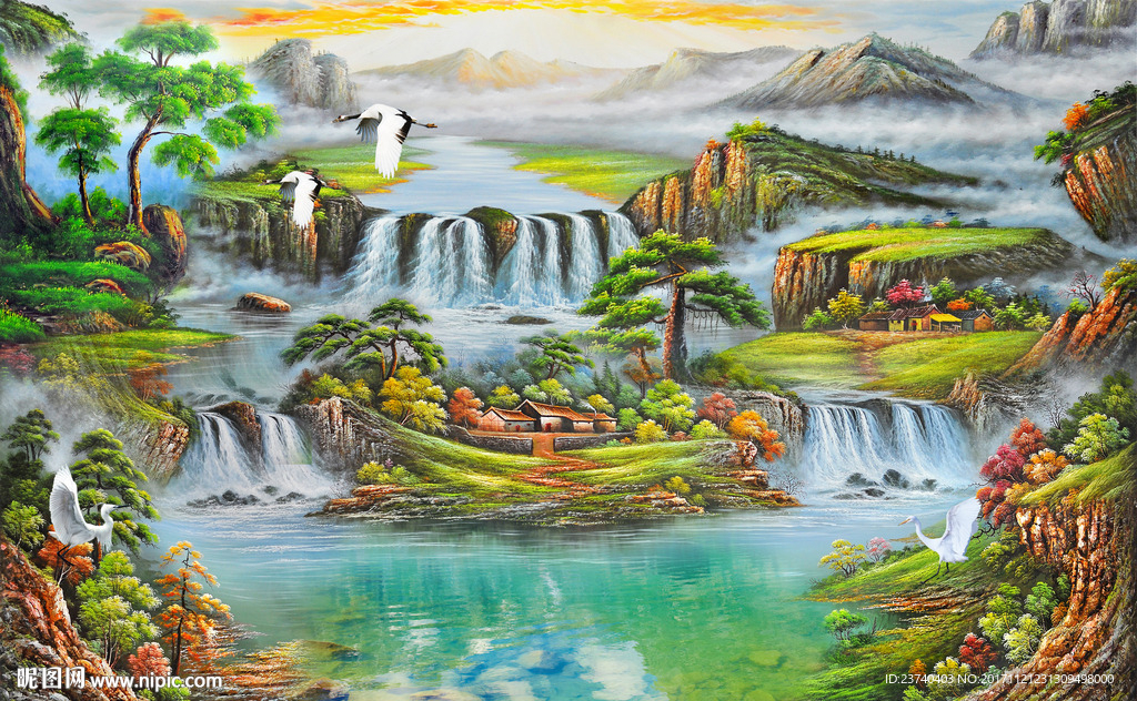 油画风景背景墙