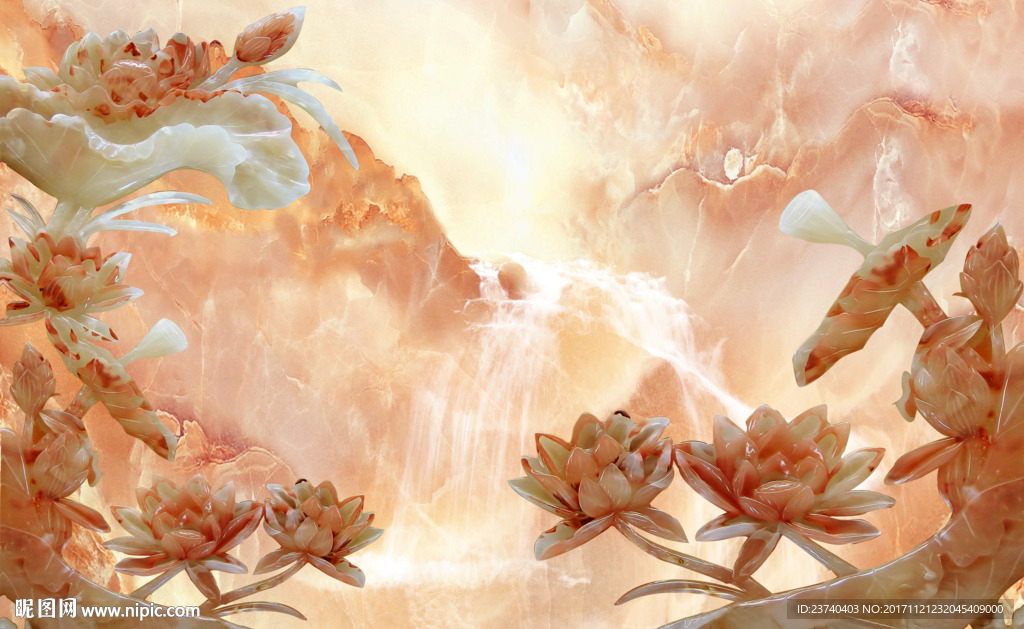 玉雕荷花背景墙