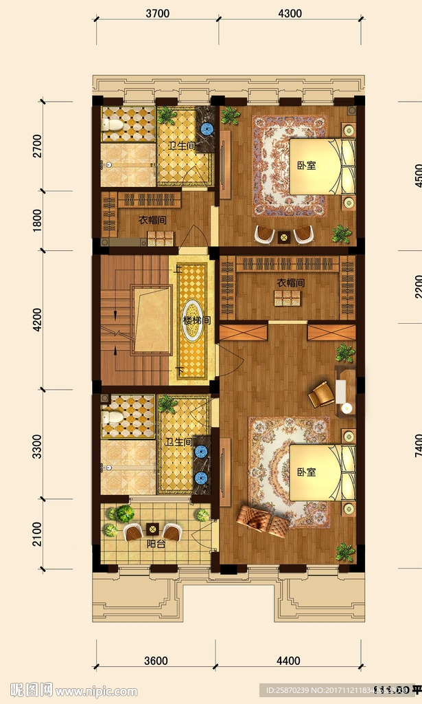 PSD高端户型图填彩平面图图片