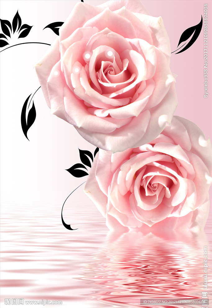 水中玫瑰花立体玄关壁画