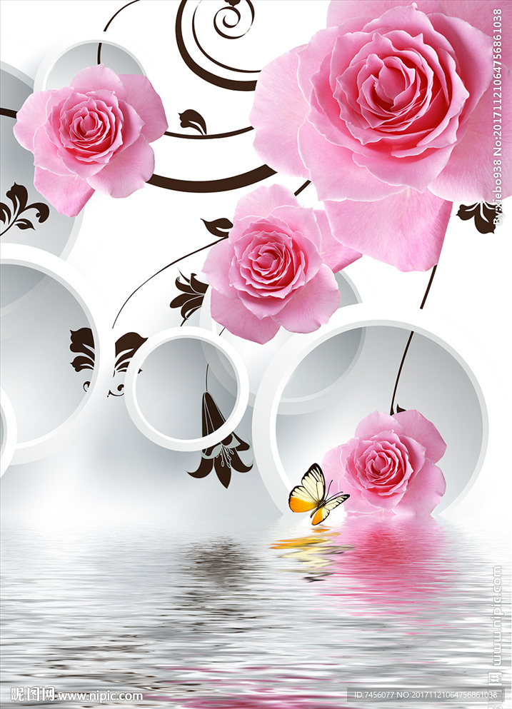 蝶恋水中玫瑰花立体玄关过道