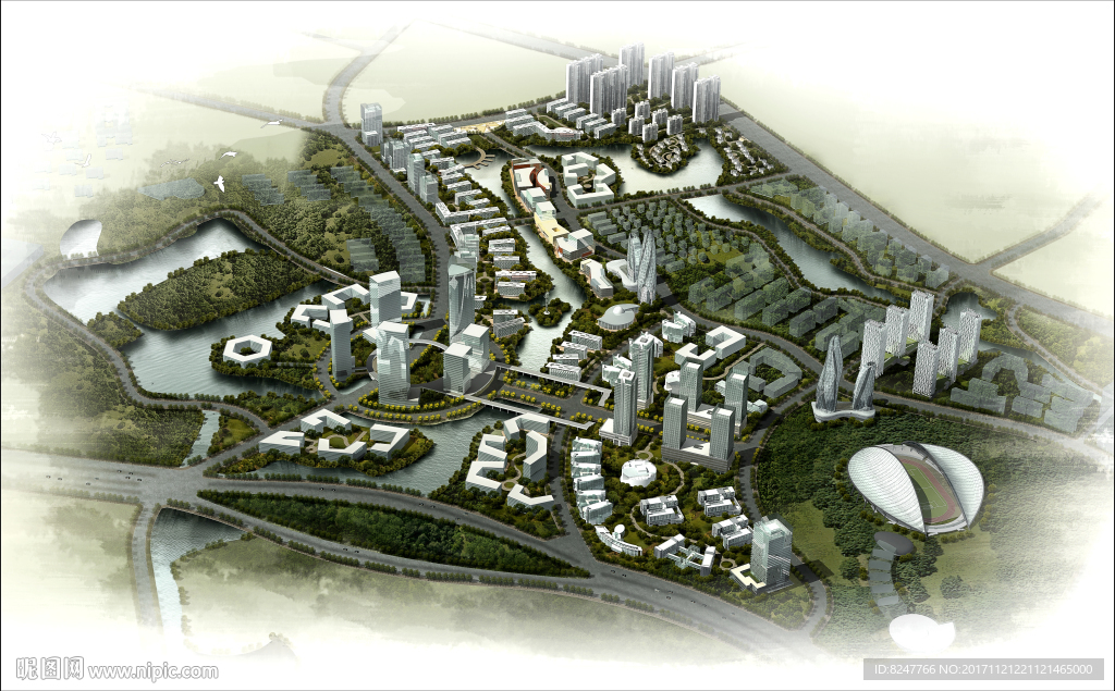 城市规划鸟瞰建筑效果图
