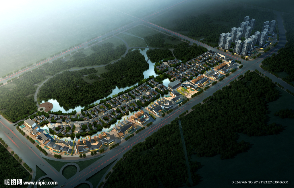 别墅群鸟瞰建筑效果图