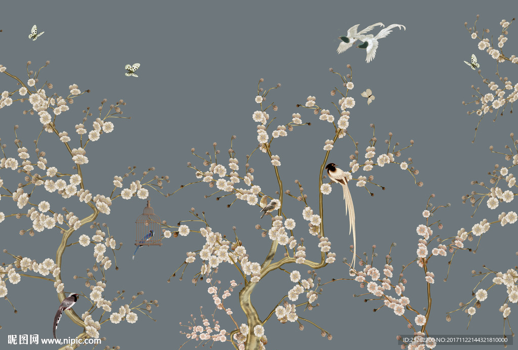 中式简约花朵艺术背景墙装饰画