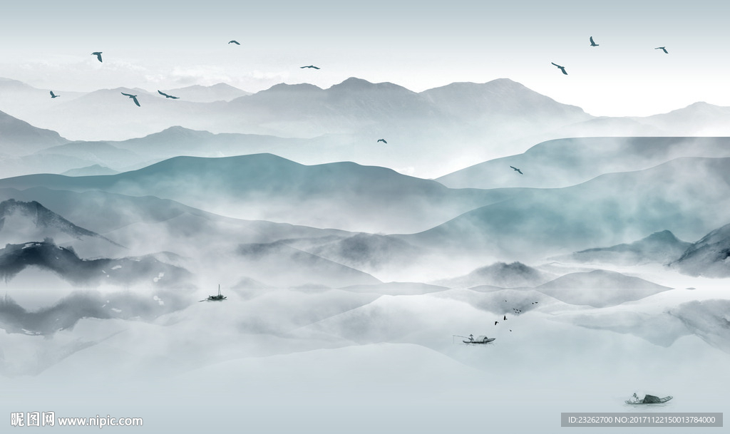 中式简约山水背景墙装饰画