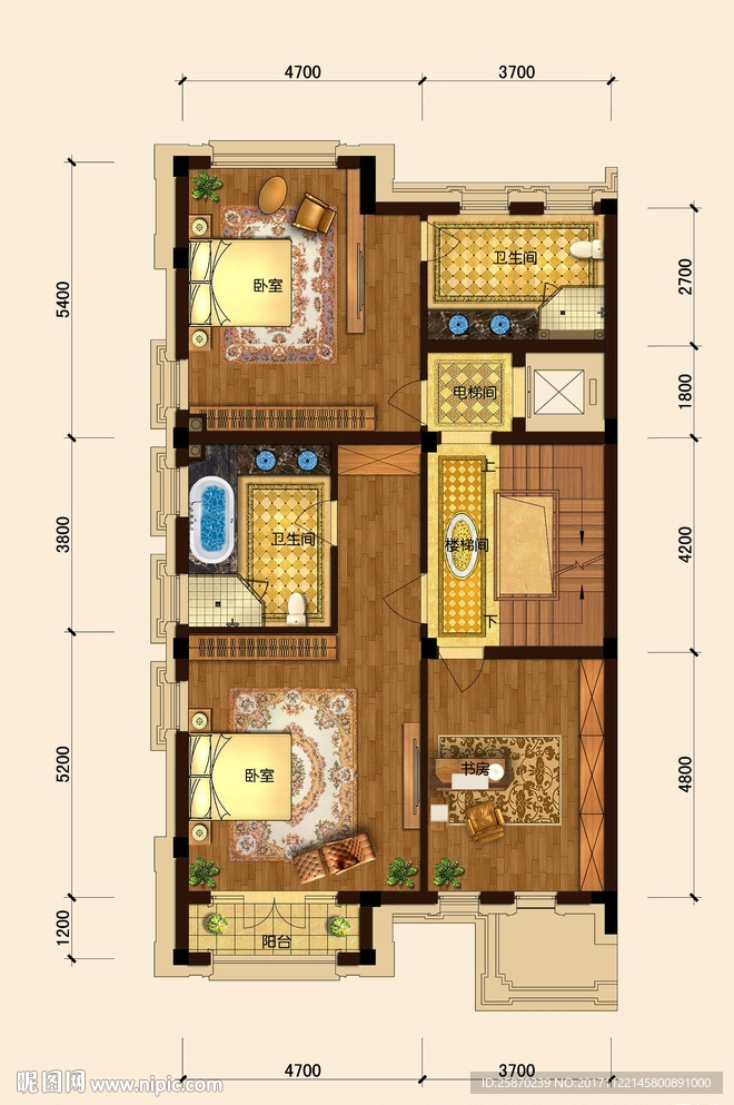 PSD高端户型图填彩平面图图片