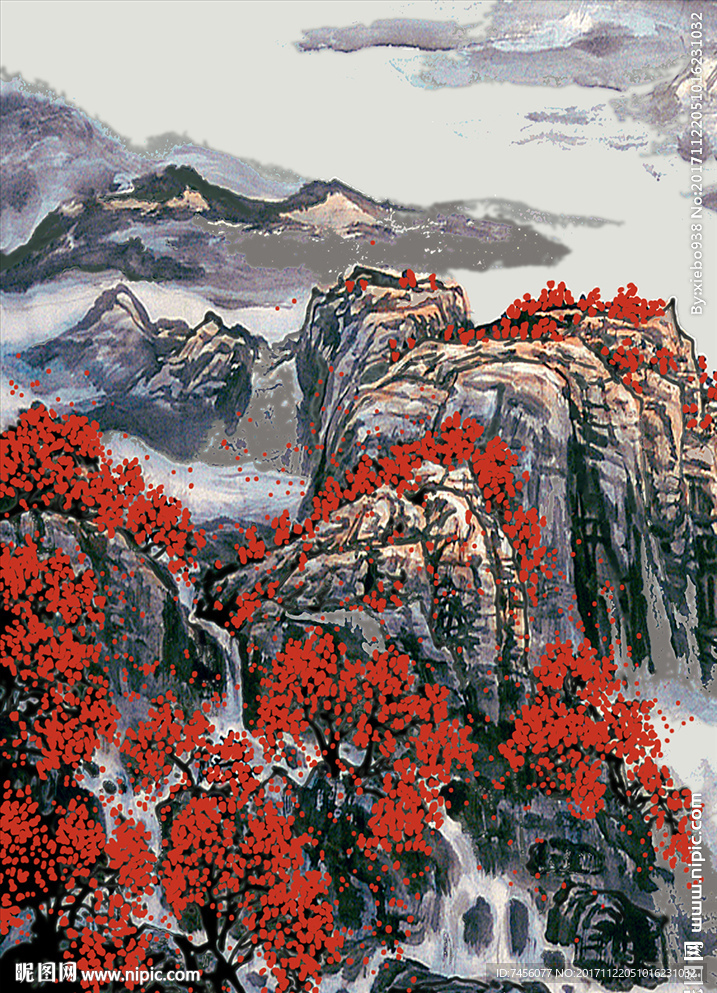国画水墨山脉玄关过道