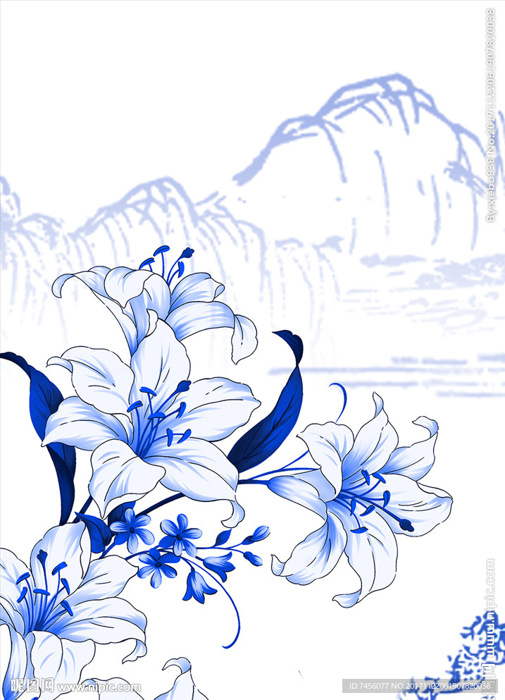 兰花水墨中式玄关过道