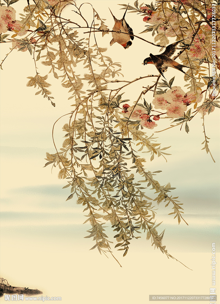 花鸟水墨中式玄关过道