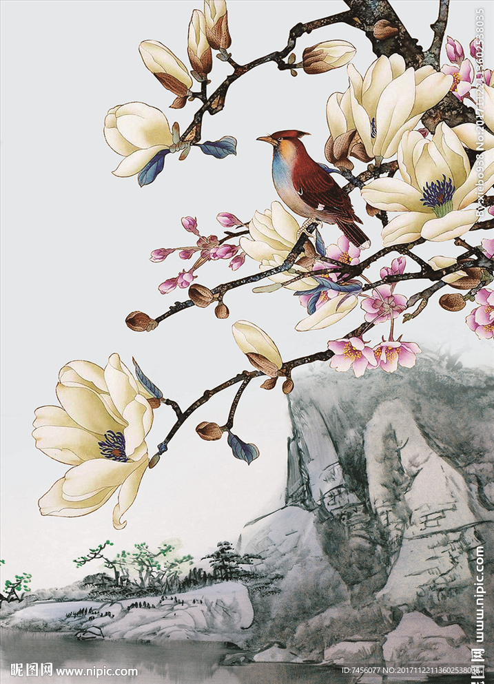 花鸟兰花水墨中式玄关过道