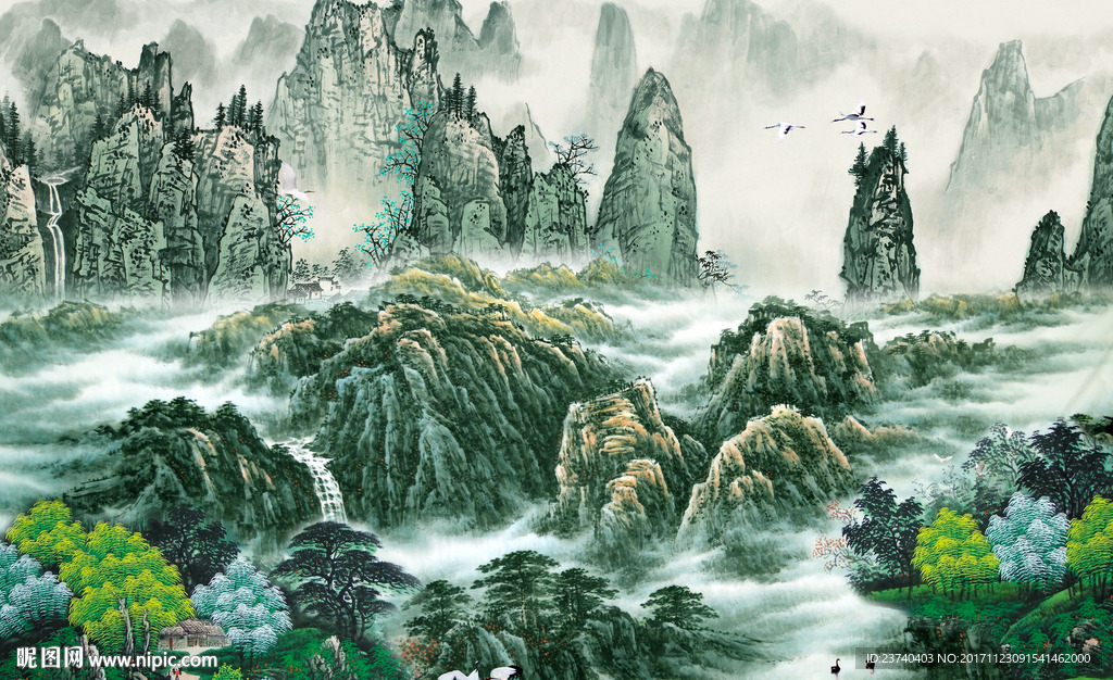 国画山水电视背景墙