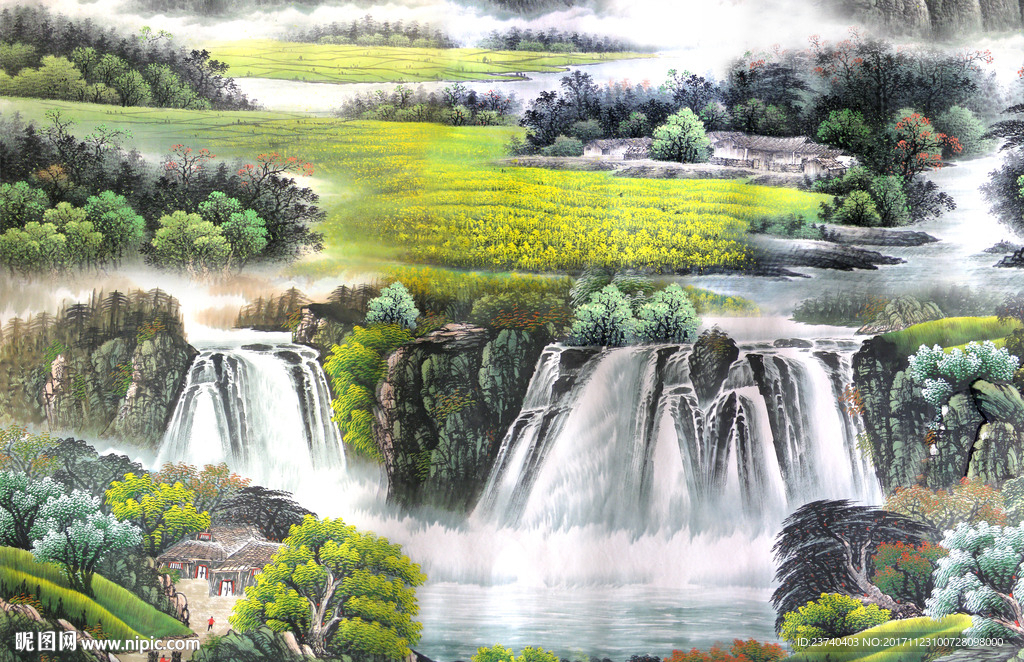 国画山水背景墙