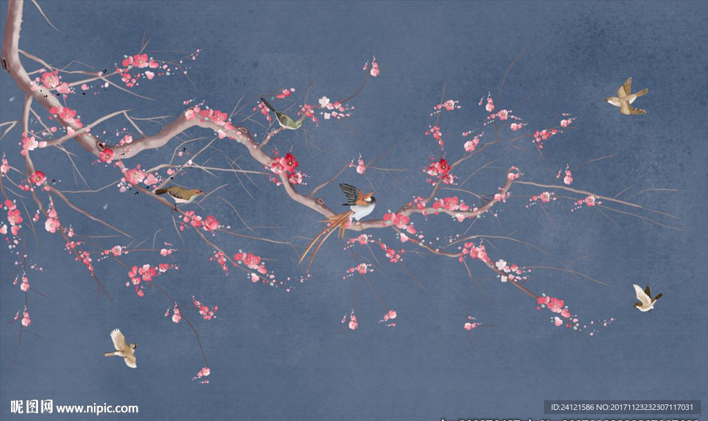 手绘花鸟背景墙