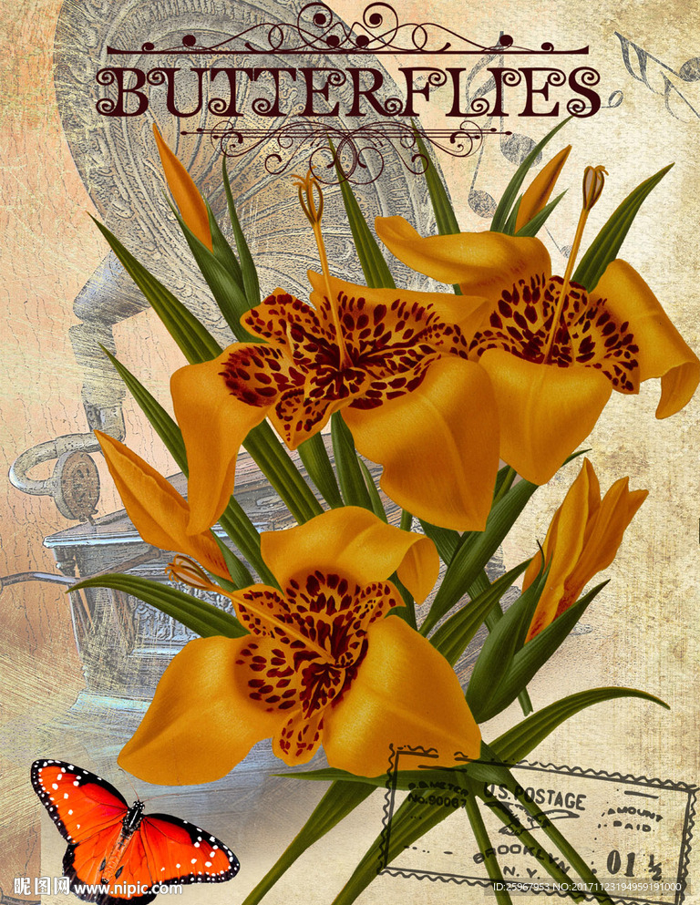 蝴蝶花卉装饰画