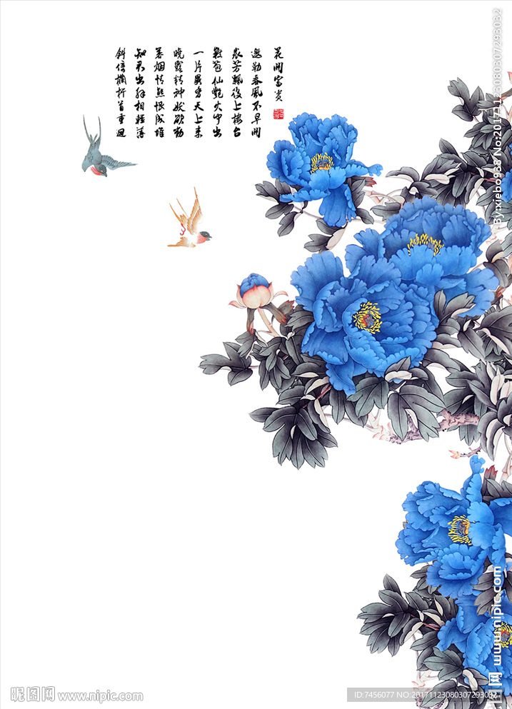花鸟牡丹花中式玄关过道