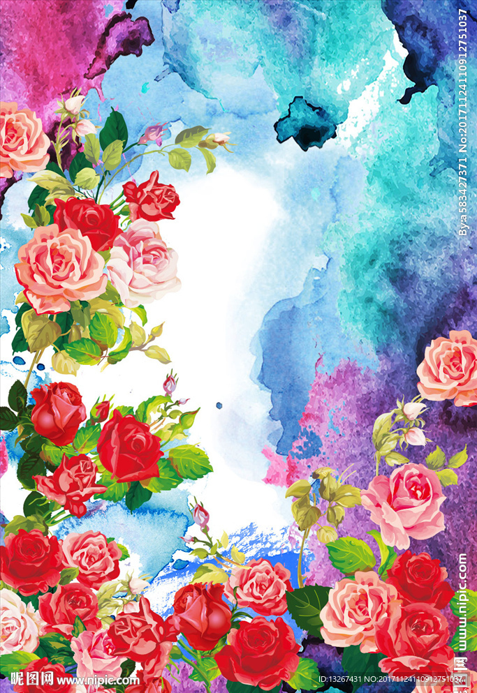 水彩玫瑰花朵矢量素材
