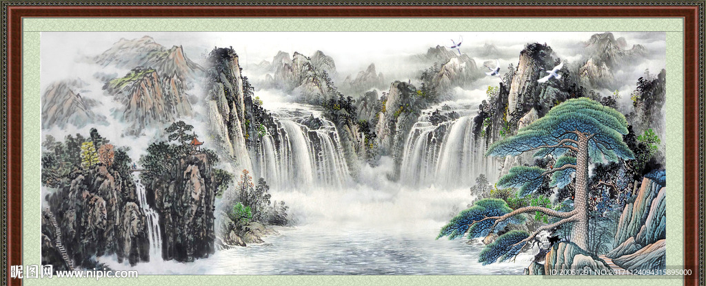 山水国画迎客松