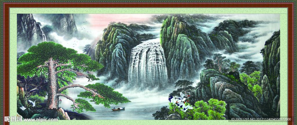 国画山水迎客松
