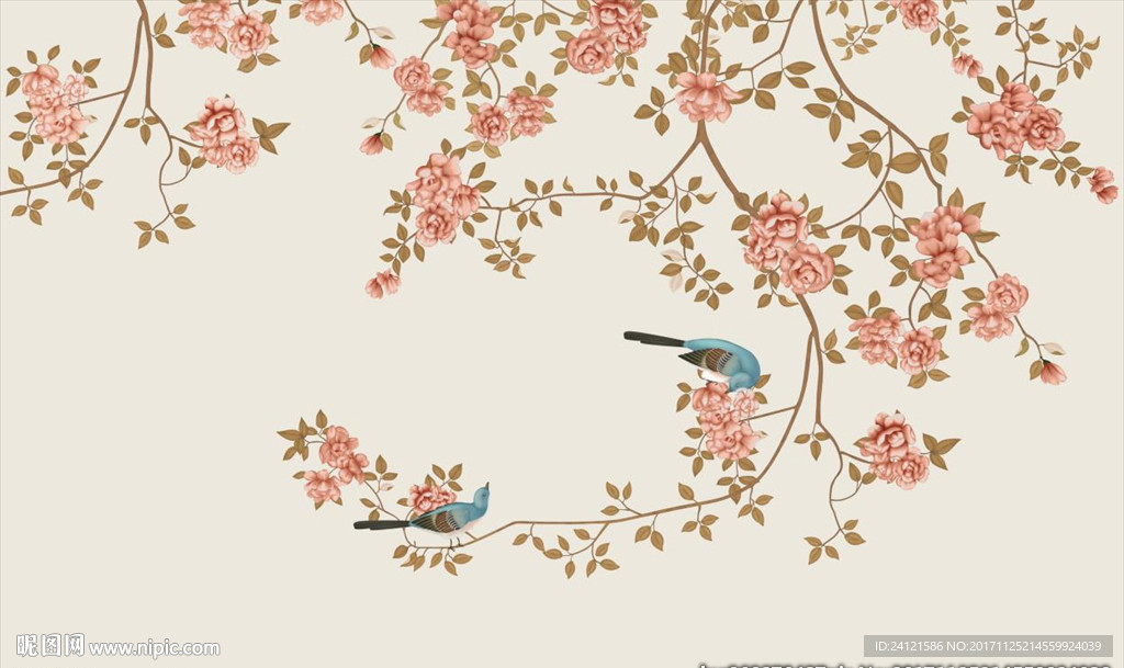 手绘花鸟背景墙