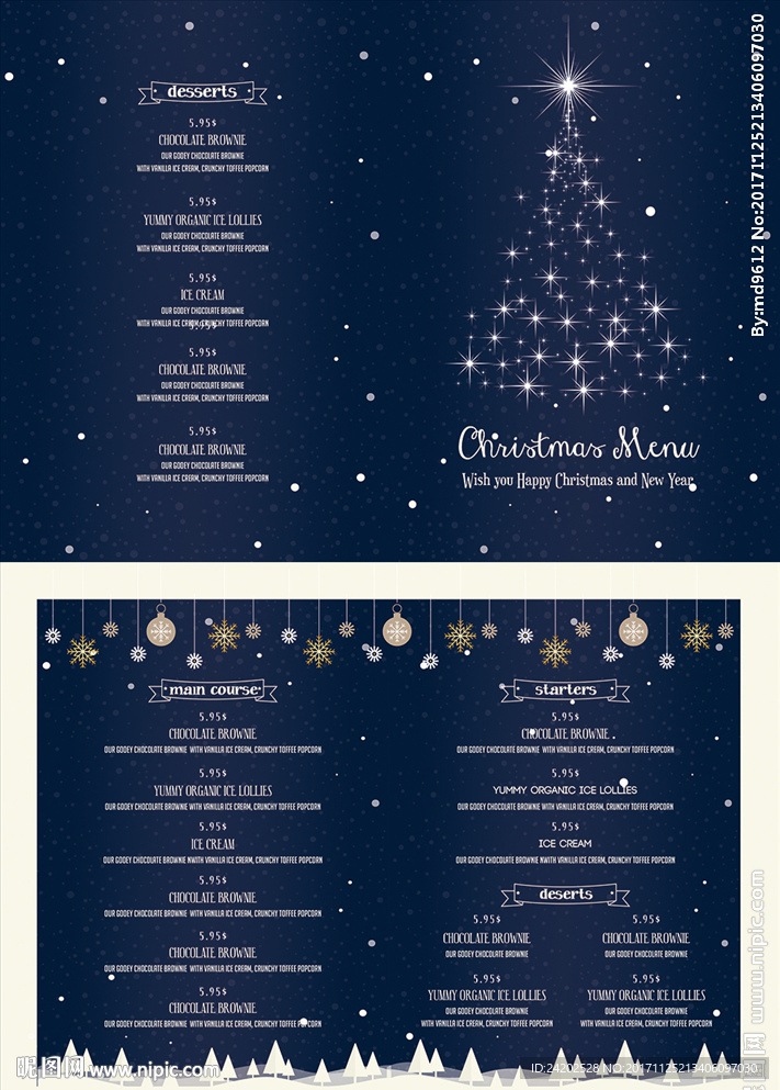 蓝色梦幻圣诞节菜单psd模版设计图