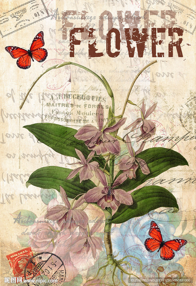 蝴蝶花卉装饰画