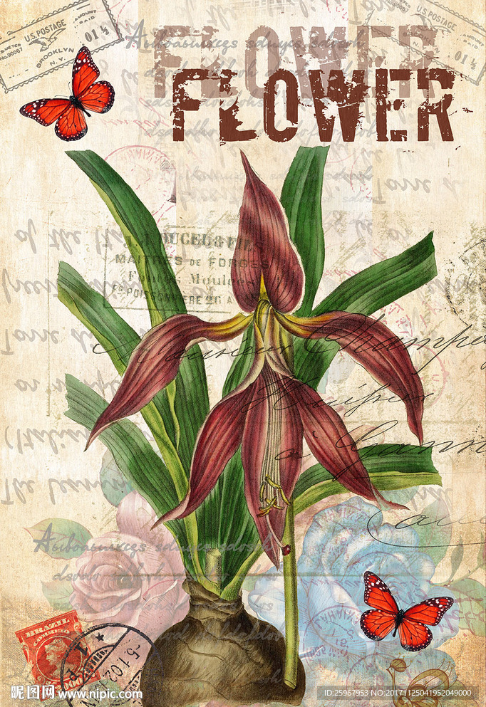 蝴蝶花卉装饰画