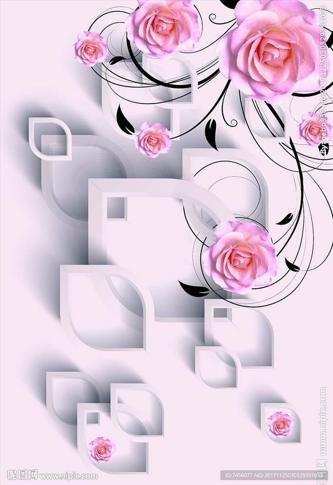 浪漫玫瑰花立体玄关过道